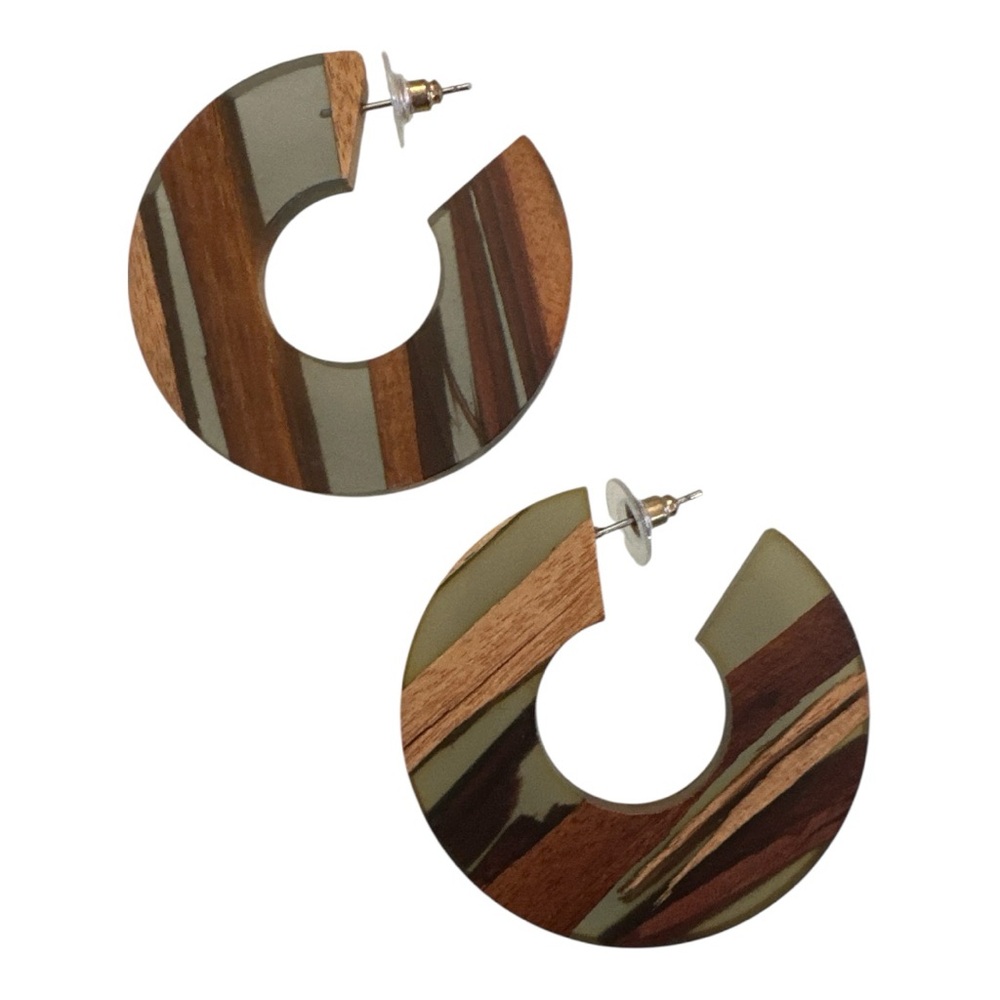 NWOT | Unique Wood & Resin Hoop Earrings